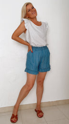 Short à volants CÉLESTE coloris jean brut 100% TENCEL