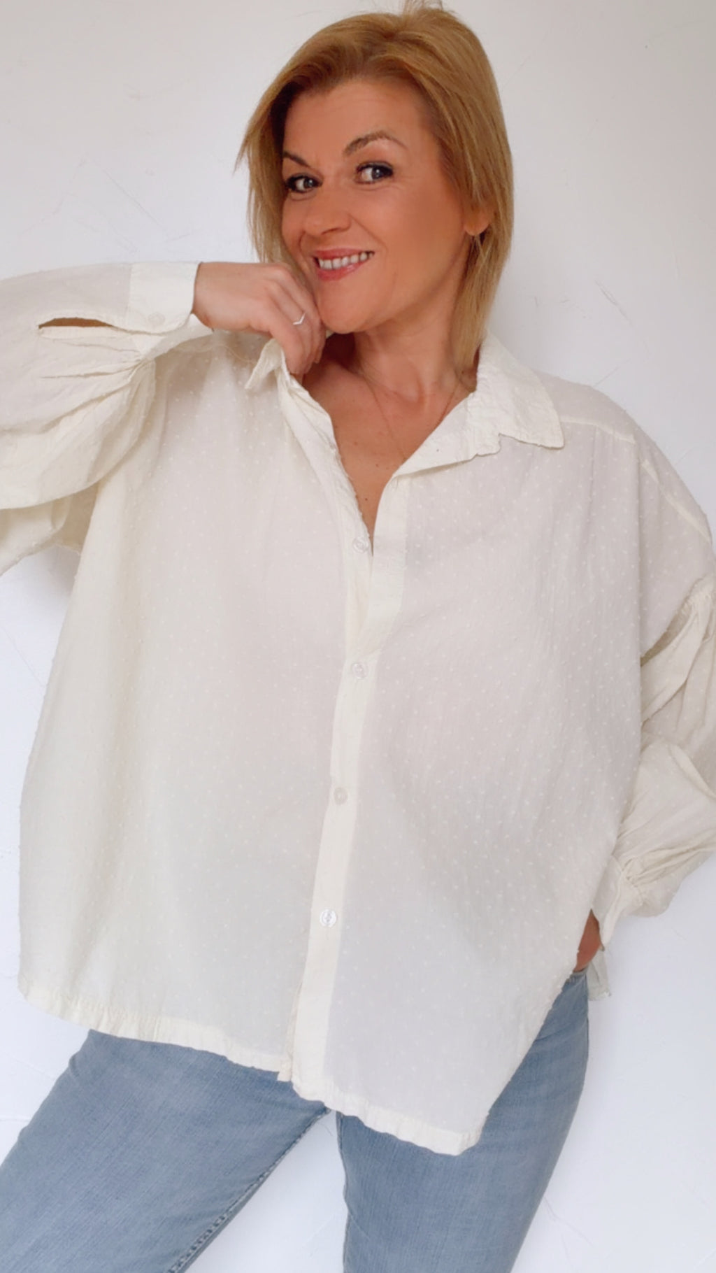 Blouse AMY à plumetis écrus 100% Coton