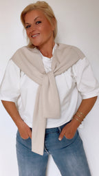 T Shirt LAUREEN blanc & beige 100% Coton