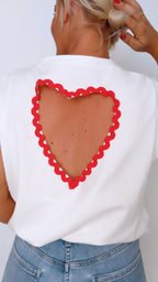 T Shirt AVA blanc & cœur rouge brodé 100% Coton