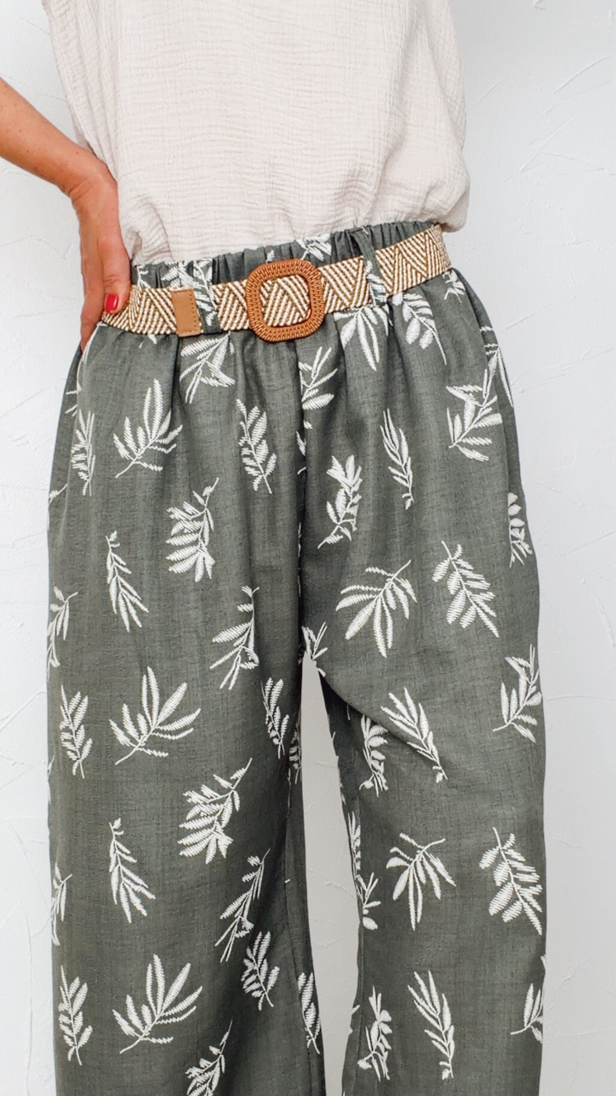 Pantalon LOLA kaki imprimé en coton & lin