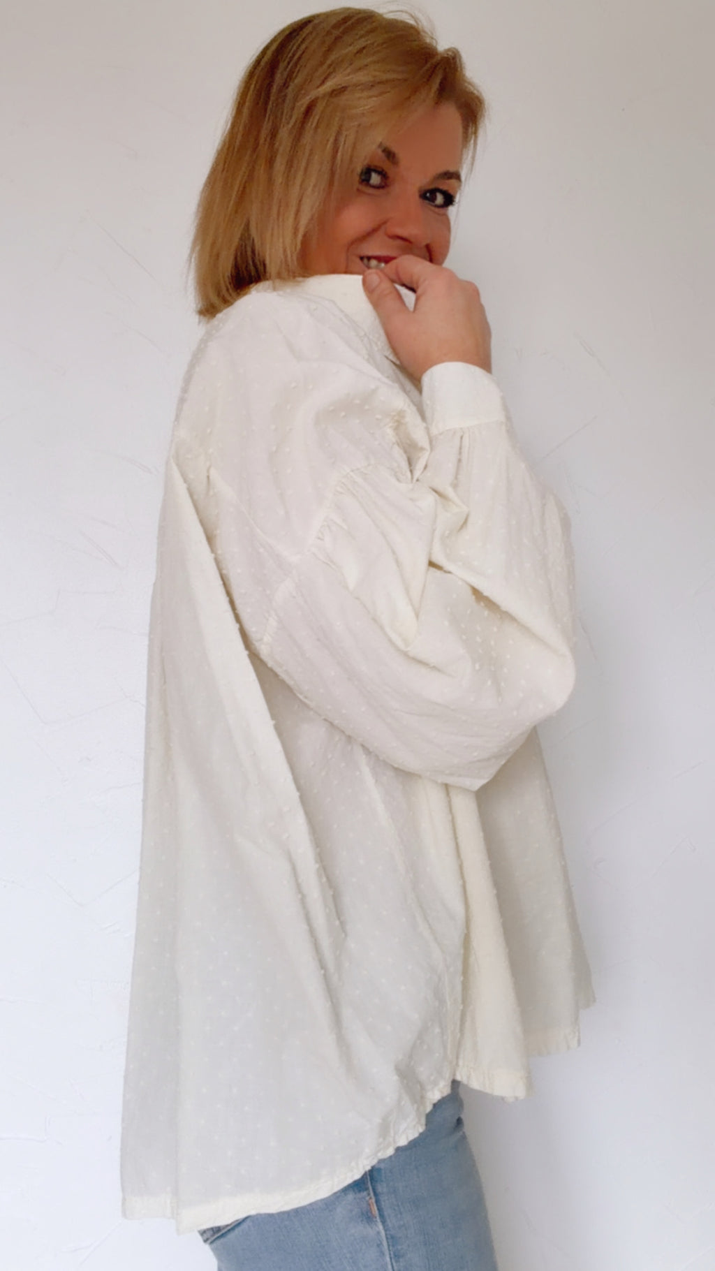 Blouse AMY à plumetis écrus 100% Coton