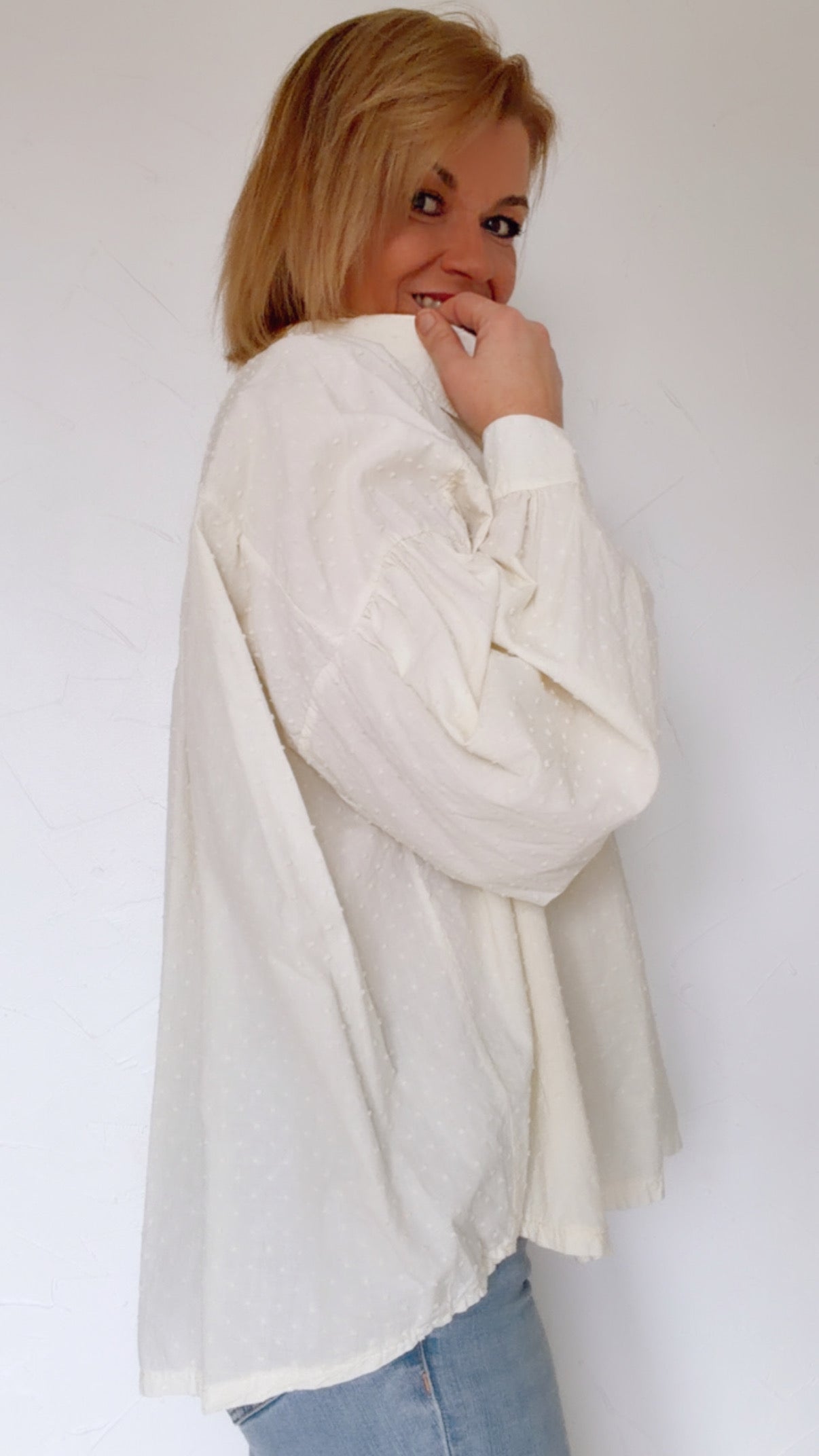 Blouse AMY à plumetis écrus 100% Coton