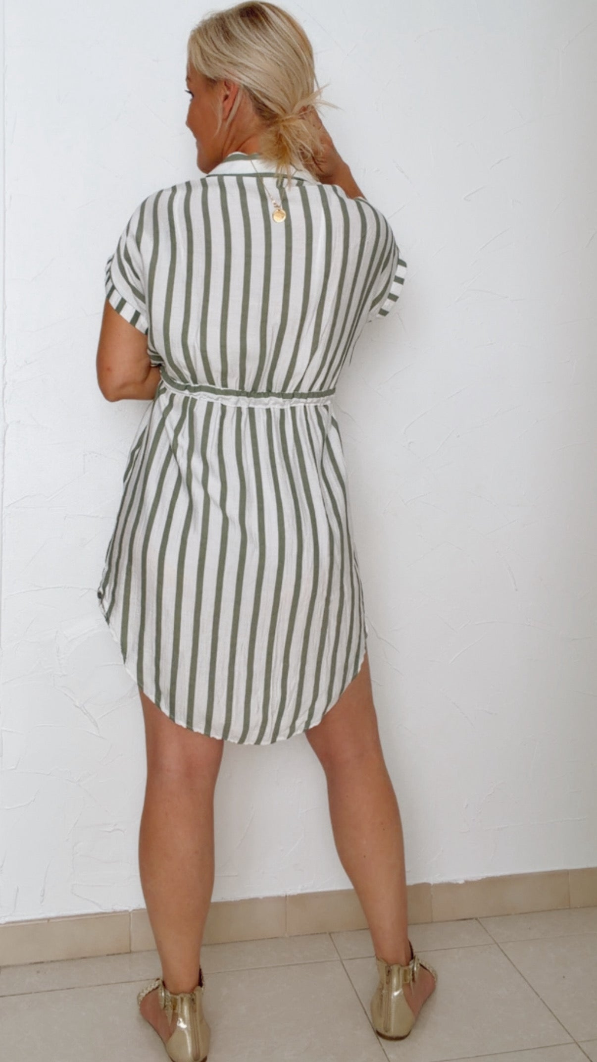 Chemise de plage COLETTE rayée blanc & kaki