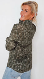 Chemisier LENNY kaki à pois écrus 100% Coton